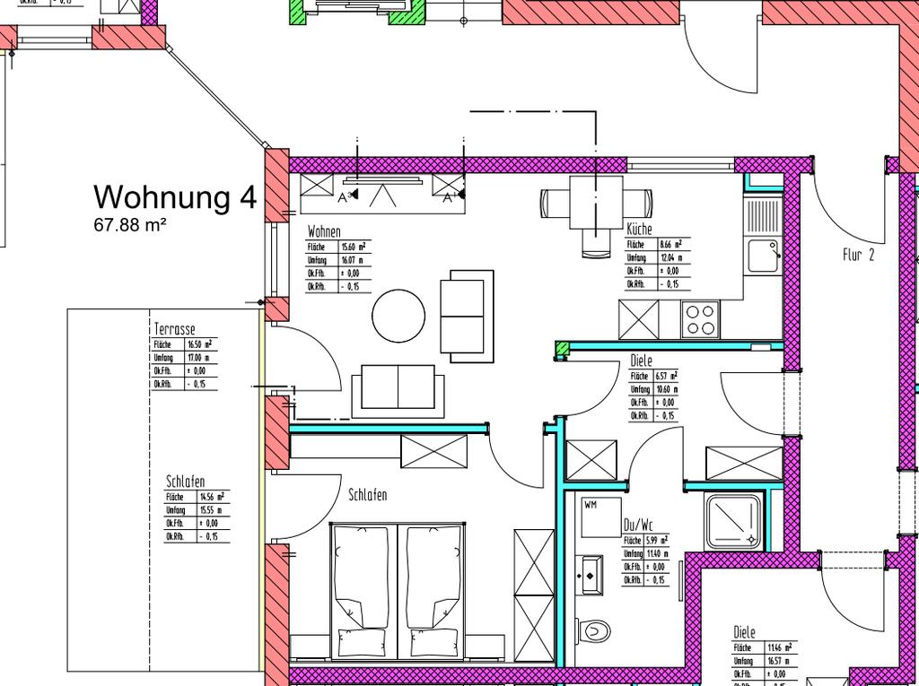 EG Haus 2 Wohnung 4 2 Zimmer 59,63 m² Diele 6,57 m² Bad 5,99 m² Schlafen