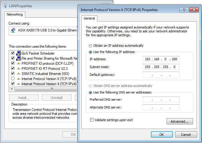 2 Einstellungen am PG/PC Um eine Verbindung zwischen den Komponenten des Anwendungsbeispiels und Ihrem Erstellsystem (PG/PC) herzustellen, müssen Sie der Netzwerkkarte des PG/PC eine feste IP-Adresse
