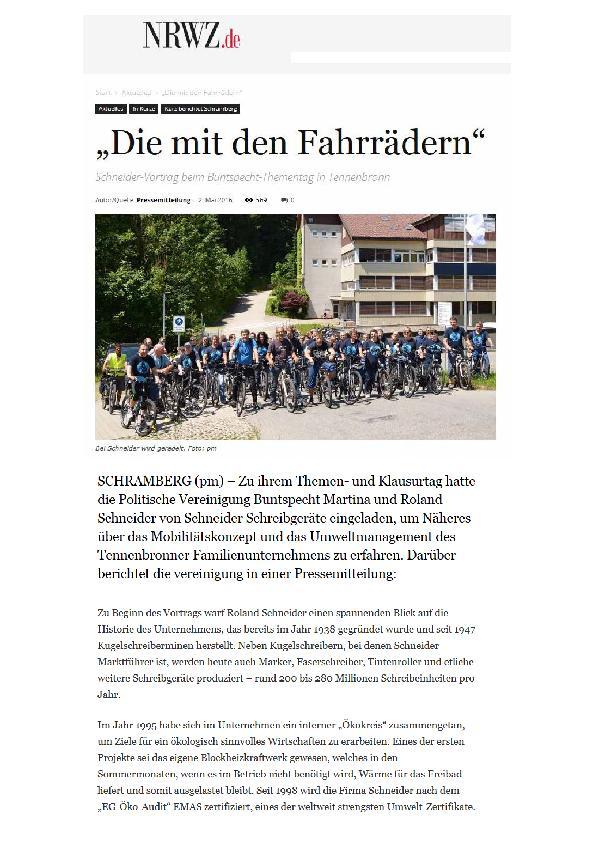 Zeitung, Mai 2016, Die mit den Fahrrädern Schneider