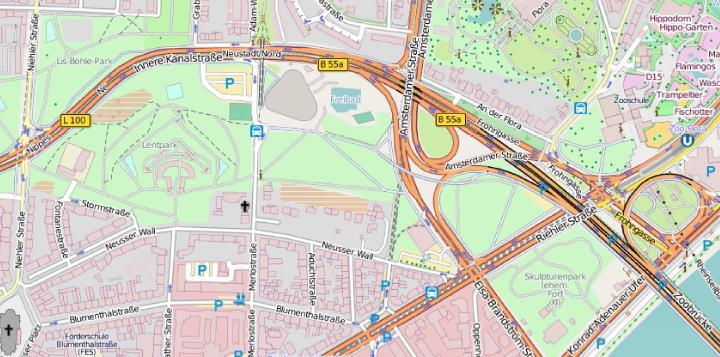 Anfahrtsbeschreibung: Kommend von der A57 Richtung A3/A4 Köln Ost Lentpark Kommend von der A4 nach der Zoobrücke an der ersten Ampel umdrehen Von A57 nach Ende der Autobahn links