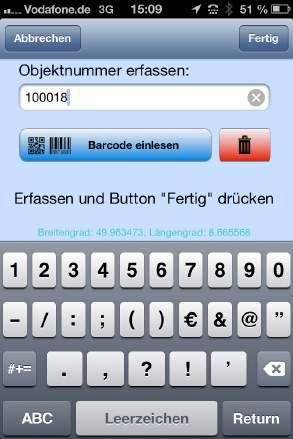 Eingabe der Objekt-Nr mit Barcode Erfassung