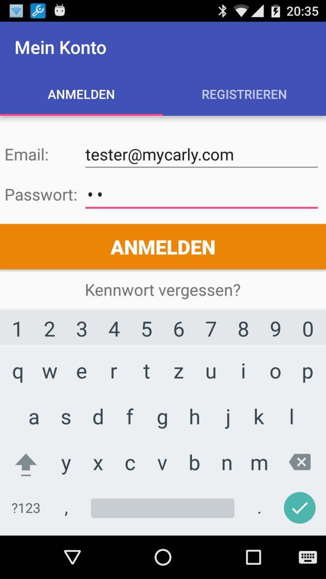Log in Falls man schon registriert ist, kann man sich jetzt mit E-Mailadresse (= Username) und Passwort einloggen.
