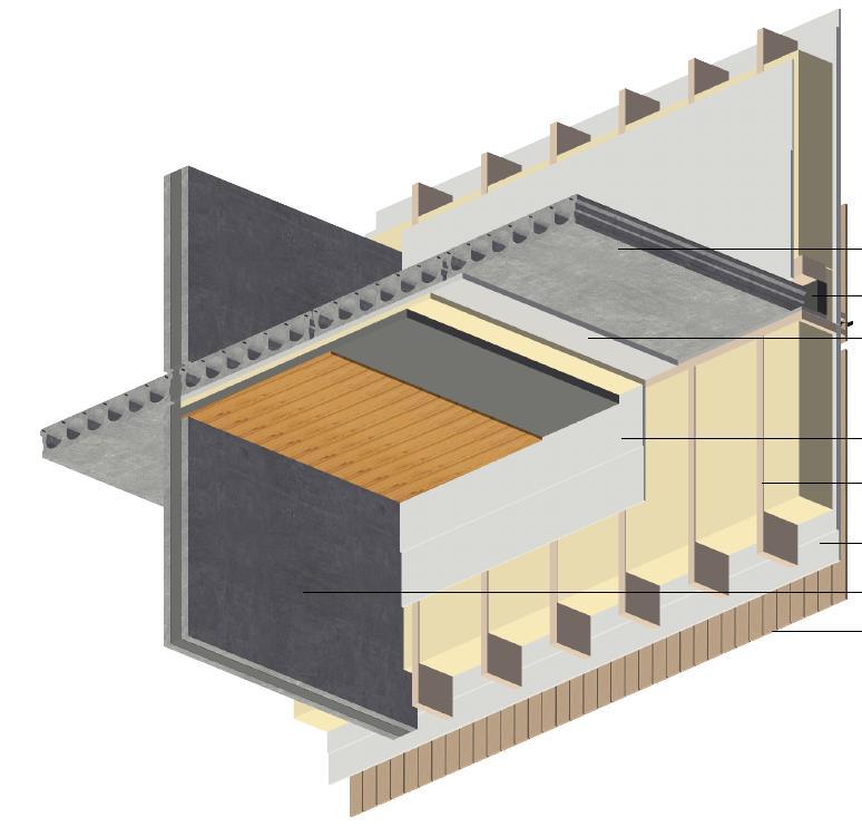 Holzfassade Trennwand - Beton Gipsfaserplatte, 2 x 15mm Holzständer und