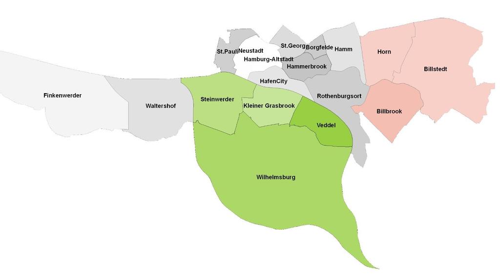 Auswahl eines Bezirks - Förderbedürftigkeit Verteilung der Jugendamtsregionen im Bezirk Hamburg Mitte Legende Region I