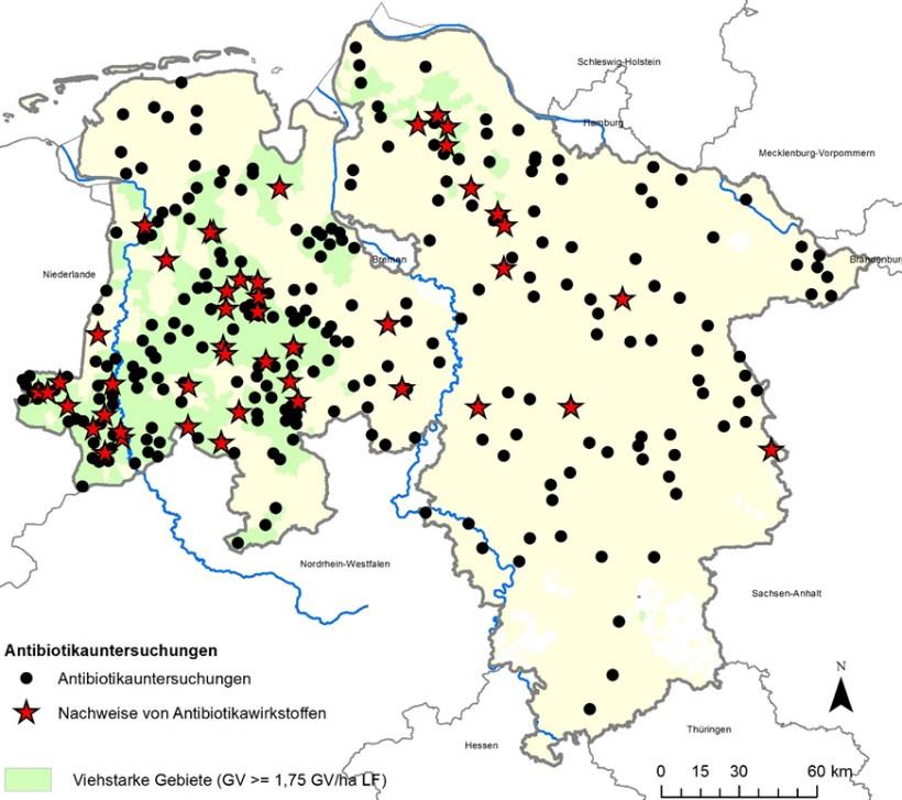 Belastungssituation des oberflächennahen Grundwassers in Niedersachsen durch, als auch eine Schwerpunktuntersuchung (2016 bis 2017) in viehstarken Gebieten, die einen Viehbesatz über 1,75