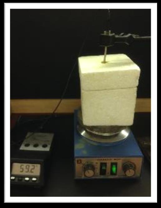 Abb. 4 - Temperaturmessung der Lösungswärme von Calciumchlorid(-Hexahydrat) im Styroporkalorimeter.