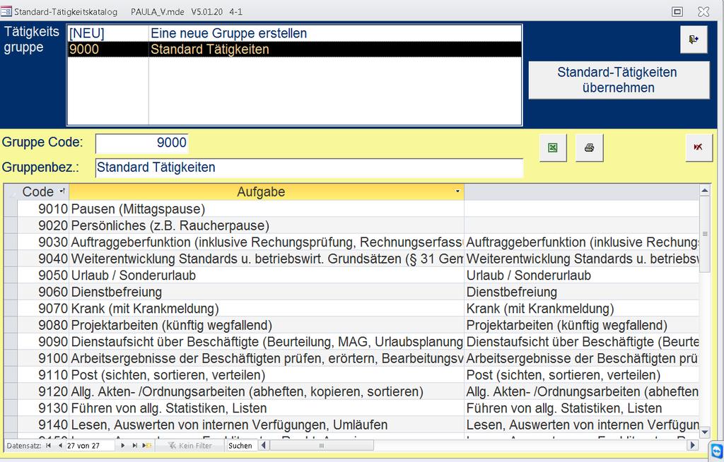 Standard-Tätigkeiten