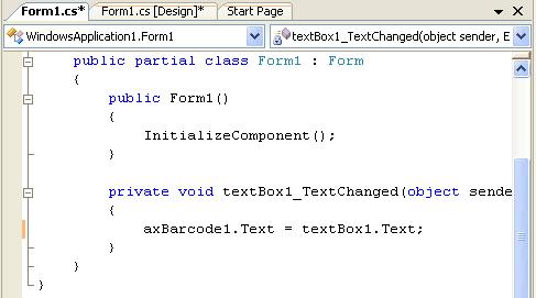 Diese Textbox "verknüpfen" wir nun direkt mit dem Control. Mit einem Doppelklick auf die Textbox öffnen Sie den Sourcecode für die Form direkt in dem Event für "Textchange".