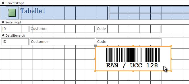 Nun verknüpfen wir noch den Barcode mit dem Datenbankfeld "Code". Hierzu öffnen Sie den Eigenschaftendialog von Access.