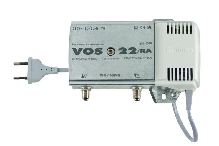 Hausanschluss-Verstärker VOS 22/FR 20910024 VOS 22/RA 20910025 Merkmale Hausanschluss-Verstärker für moderne/neue HFC-Netze bis 1000 MHz geeignet Frequenzabhängige Verstärkung durch fest eingebauten
