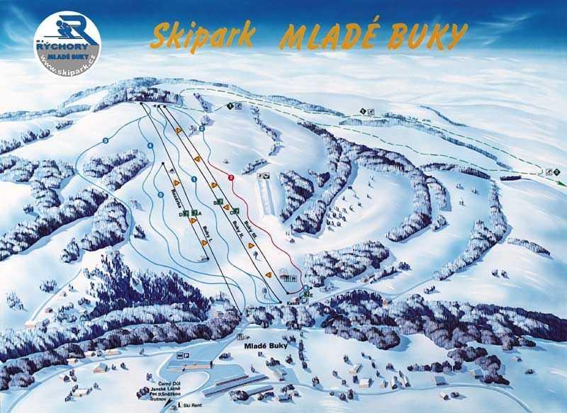 Mlade Buky Höhe:550-670 m Sessellift:1 Skillift:8 Kapazität:7700 Personen/h 10 (5 km ges)