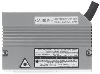 Barcodescanner CLV43x n Betriebsanleitung CLV43x/44x (Artikelnummer 8008567, dt. Ausgabe), Stand K949, 2002-06-10 Seite 2-2: Max. Ausgangsleistung: 3,25 mw Impulsdauer: <300 µs Abb.