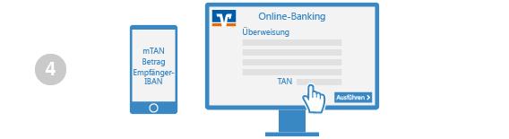 So funktioniert Online-Banking mit mobiletan Füllen Sie das Überweisungsformular aus und klicken Sie auf "Weiter".