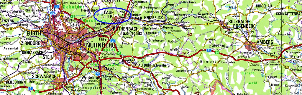d.pegn. führt. Abb. 1: Übersichtskarte (Quelle: Rauminformtionssystem RIS-View) Auf dieser Strecke verkehren Nahverkehrszüge (RB in Richtung Neuhaus a.d.p. und Simmelsdorf), Regionalzüge (RE in Richtung Bayreuth/Hof bzw.