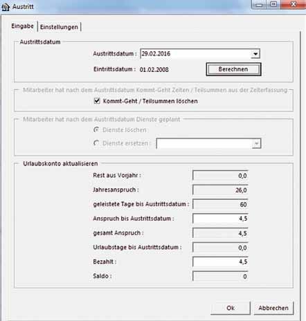 erst Mitte des Jahres in Ihre Einrichtung kommt. Auch bei Austritt eines Mitarbeiters, der Ihre Einrichtung verlässt, unterstützt Sie im e-timer basic ein Austritts-Assistent.