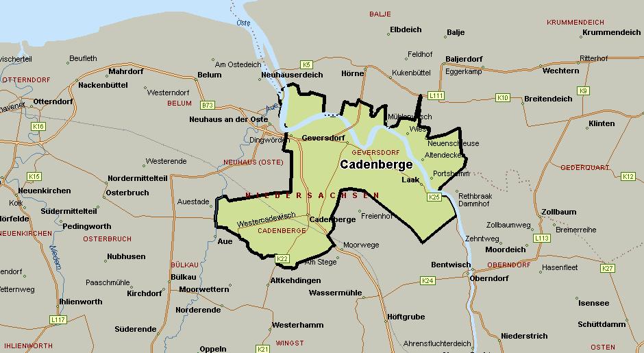 2 Rahmenbedingungen 2.1 Lage und zentralörtliche Bedeutung Die niedersächsische Gemeinde Cadenberge liegt im Landkreis Cuxhaven am Rande der Geest.