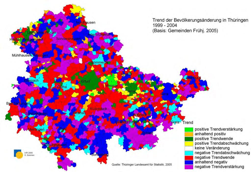 Trend der Bevölkerungsänderung in Thüringen