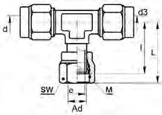 Einstellbare T-Verschraubung vormontiert Té orientable monté Adjustable tee assembly SO 43625 T Type -d -Ad -d3 Mat.-Nr. bar M SW L l e kg/100 SO 43625-4-A6-4 018.3620.045 100 10x1 12 24.0 19.0 4.