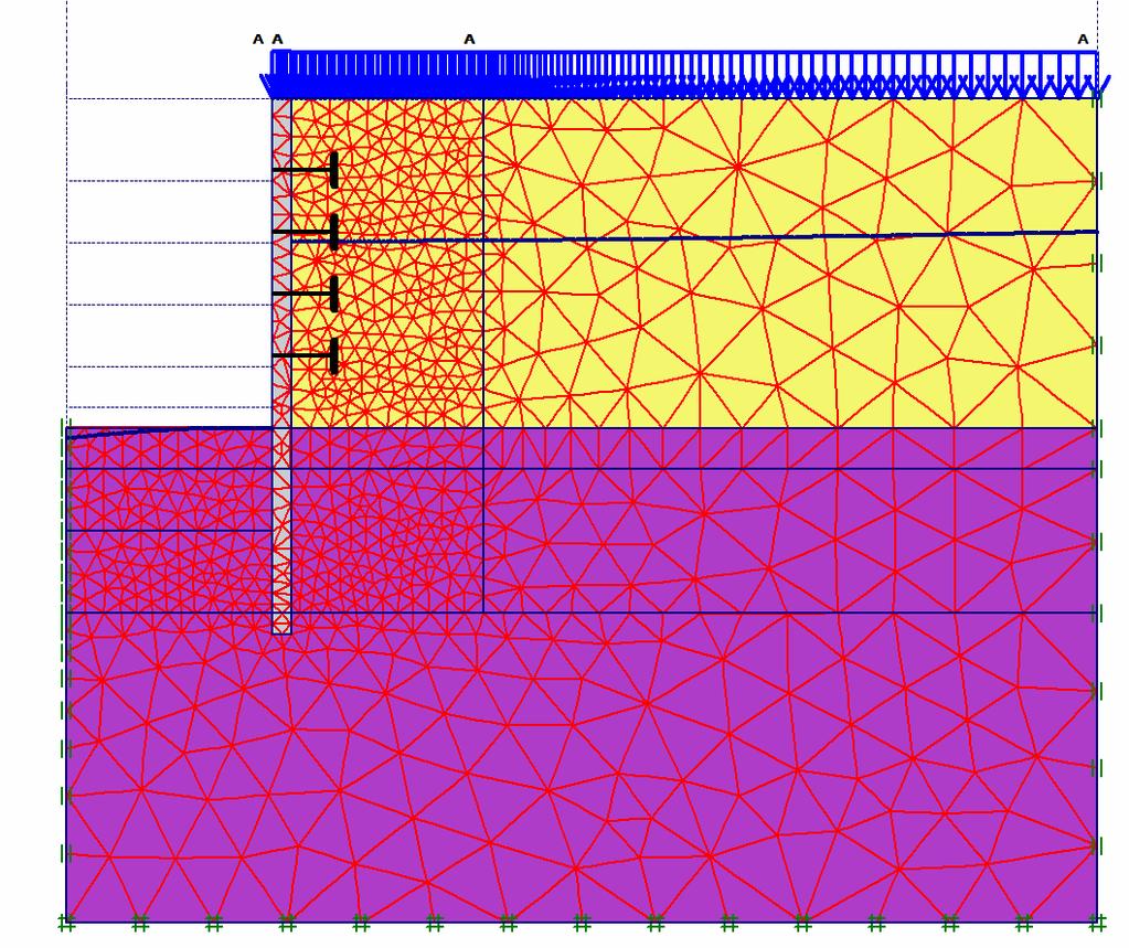 8 Vergleichsberechnungen mit der FE-Methode Seite 124-8,5 m quartäre Kiese -16 m quartäre Kiese -16 m -26 m tertiäre Tone Verbauwand d =,9 m tertiäre Tone Verbauwand d =,9 m Bild 8.