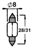 Auto- / Fahrradlampen Soffitten S8X28 (31) SV6-7,6 S8X36 (39) SV6-7,6 S11X30 (28) SV8,5-8 Spannung