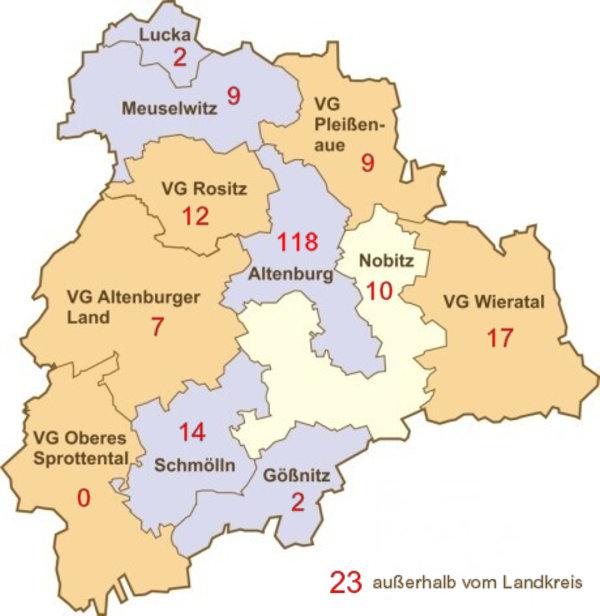 Befragungsergebnisse und Prognose 45 Abb. 14: Verteilung der Befragten im Altenburger Land, politische Kreiskarte 2013 (Quelle: LRA Karte, mit eigenen Angaben) 8.