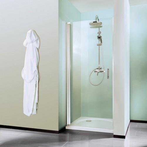 1.5 Drehtür für Dusche, optional nach Maß BA60364 + teilgerahmte Duschtür als Nischenlösung + bestehend aus einer Schwingtür + Türanschlag wahlweise links oder rechts + Tür öffnet nur nach außen +
