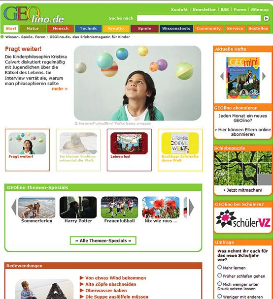 1 Porträt www.geolino.de geolino.de ist die konsequente Adaption des GEOlino-Konzepts ins Internet und eines der hochrangigsten Online-Angebote für Kinder mit relevanter Reichweite. Mit monatlich 370.