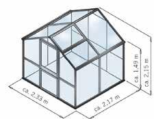 ) Verglasungsraster: 1,06 m Seitenwand / Traufenhöhe: 1,49 m Verglasung: 10-mm-ISO-Hohlkammerplatten aus