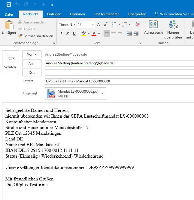 Wenn der Haken in Outlook bearbeiten nicht gesetzt wird, so wird automatisch über den SMTP Versand eine E-Mail