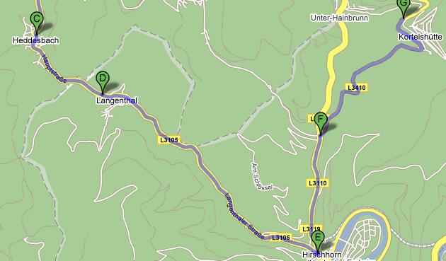 Richtung Hirschhorn Kilometer: 39,7 bis 46,1 Die L3105 entlang