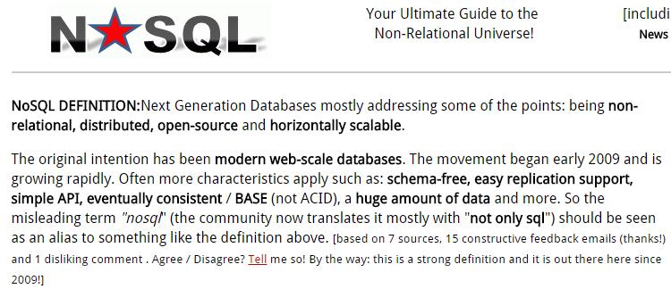 Not Only SQL NoSQL