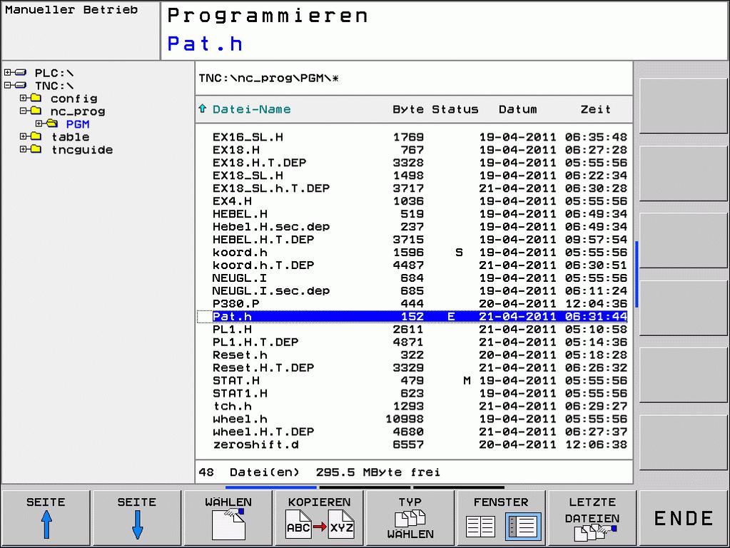 3.4 Arbeiten mit der Datei-Verwaltung Datei-Verwaltung aufrufen Taste PGM MGT drücken: Die TNC zeigt das Fenster zur Datei-Verwaltung (das Bild zeigt die Grundeinstellung.