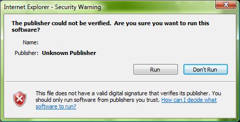 Falls die Meldung File Download Security Warning erscheint, klicken Sie auf Run. Falls die Meldung Information Bar erscheint, klicken Sie auf Close.