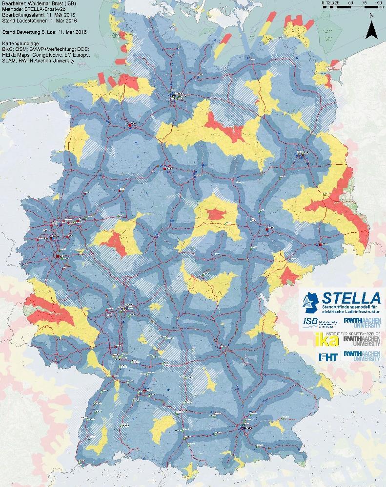 STELLA Erreichbarkeitsanalyse Erreichbarkeitsradien Die vorhandenen und geplanten Standorte werden auf dem Netz bezüglich ihrer räumlichen