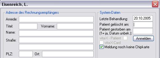 3.2 Register Patientenverwaltung Das Register Patientenverwaltung im unteren Bereich des Dialogs ist direkt ausgewählt und aktiviert.