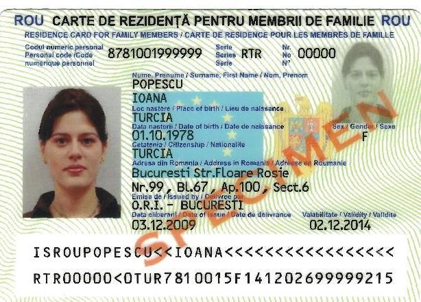 7. CARTE DE REZIDENŢĂ PENTRU MEMBRUL DE FAMILIE AL UNUI CETATEAN AL UNIUNII (Residence card for a family member of Union citizen) 8.