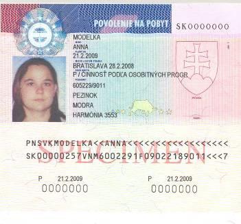 SLOVAKIA Residence permit in the form of a