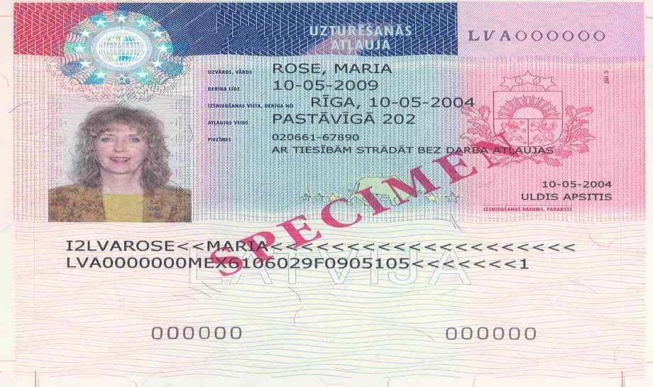 LATVIA A specimen of the residence permit that was issued in the form