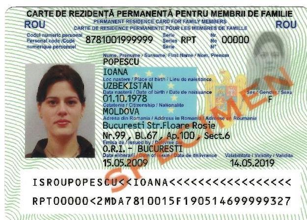 3. CARTE DE REZIDENŢĂ PERMANENTĂ PENTRU MEMBRII DE FAMILIE (Permanent residence card for family members) 4.
