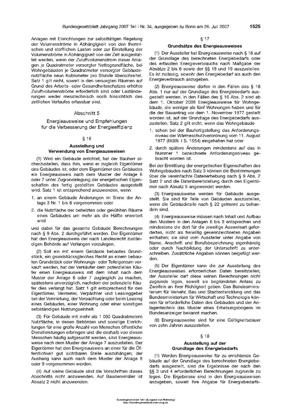 Bundesgesetzblatt Jahrgang 2007 Teil I Nr. 34, ausgegeben zu Bonn am 26.