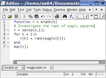 Funktionen Matlab als Programmiersprache Skripte und Funktionen Die Eingabe von mrank(100) liefert