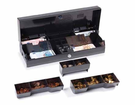 Standard Geldkassette Die Standard Geldkassette kann an eine Vielzahl von Kassensystemen angeschlossen werden und bietet ausreichend Platz für alle Arten von Banknoten und Münzen.