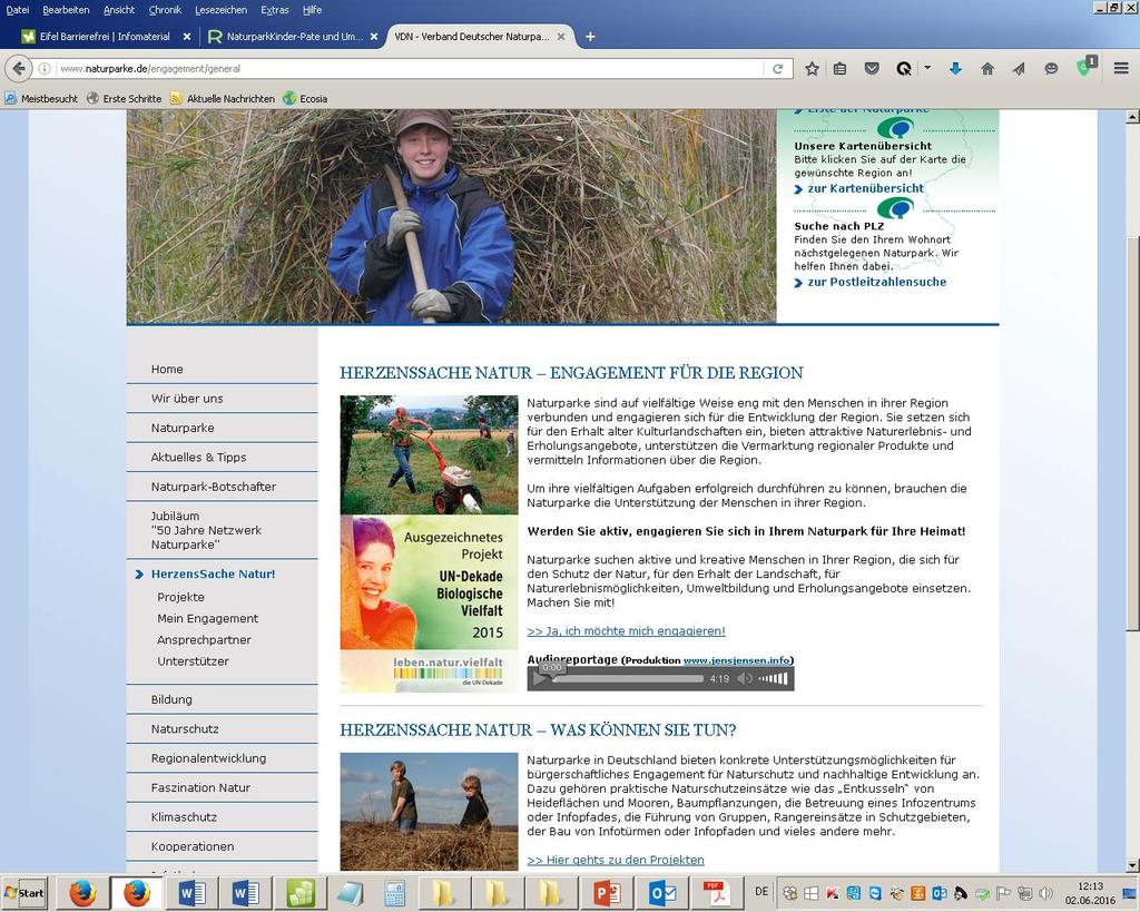 Bundesweite Unterstützung des VDN Homepage www.naturparke.de und www.herzenssache-natur.
