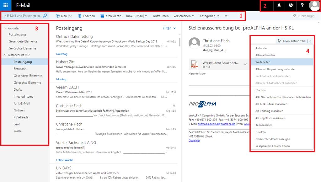 2.0 Benutzeroberfläche Die Benutzeroberfläche vom Outlook Web App (Exchange 2016) wurde neu gestaltet und entspricht