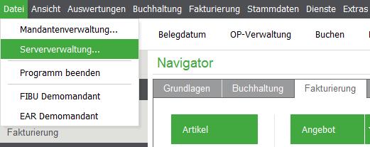 3.1 Änderung der Servereinstellung in der Serververwaltung Wechseln Sie im Menü auf den Punkt DATEI > Serververwaltung.