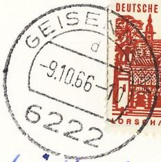 09.10.1966 Ortsstempel Geisenheim 6222 d 05.09.1962 Sonderstempel Geisenheim Rheingau Wein- u.