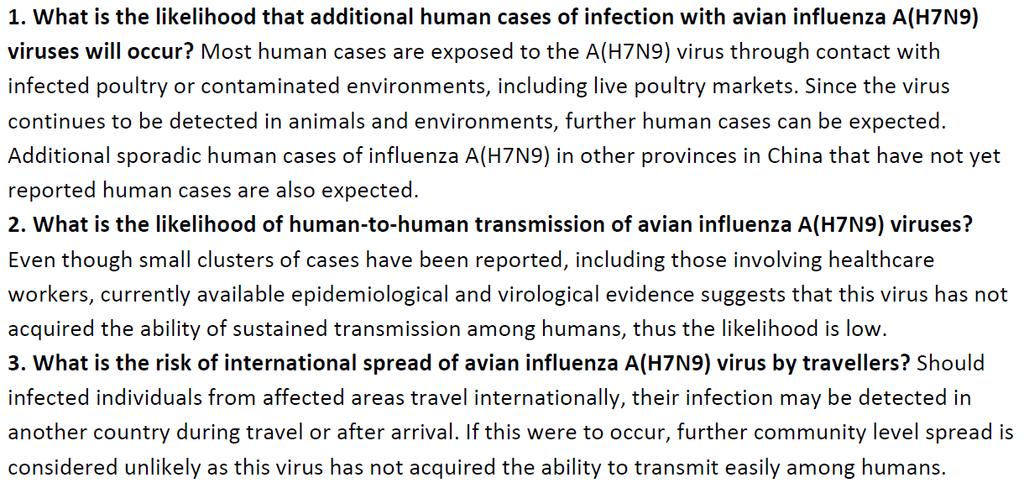 WHO Risk Assessment der aktuellen Avian Influenza A(H7N9) Situation Bei
