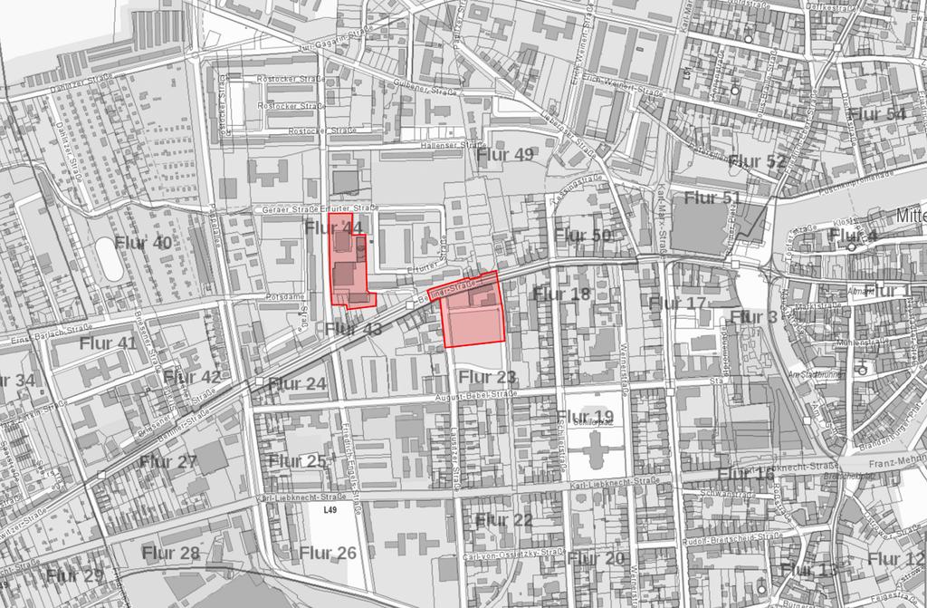 Bebauungsplan W/39, 46/107 der Stadt Cottbus Lausitzer Straße / Schweriner Straße TEXTLICHE FESTSETZUNGEN Abbildung: Einordnung des Plangebietes in das Stadtgebiet o. M.