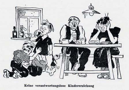Zeitgenössischer (polemischer) Blick auf eine sozial verwahrloste Familie, 1941.