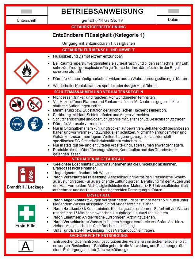 + Unterweisung der Beschäftigten anhand der Betriebsanweisungen.